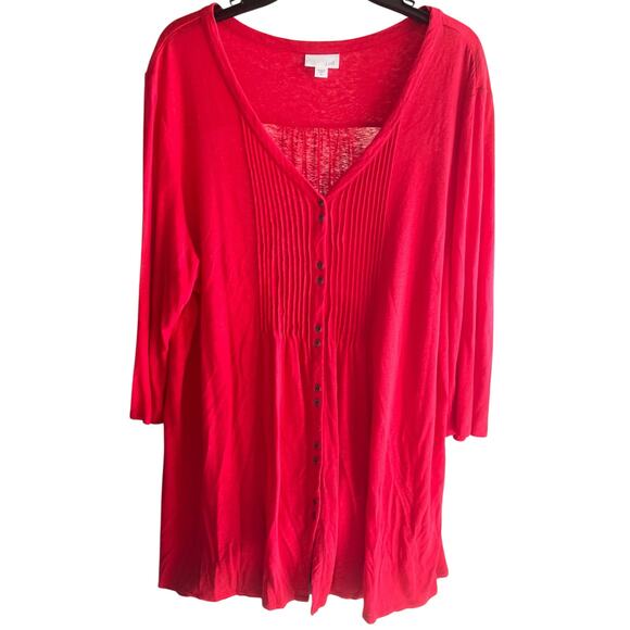 J.JILL Red scoop neck peasant linen blend 3/4 sleeve tunic top NWOT Sz XL - Picture 1 of 7